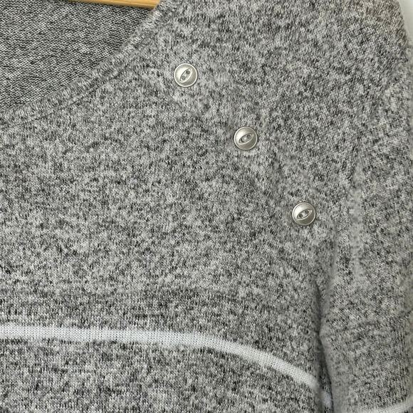 Market & Spruce Wms Petite L Cozy Brushed Knit Gray White Striped Tunic Sweater - Picture 5 of 9